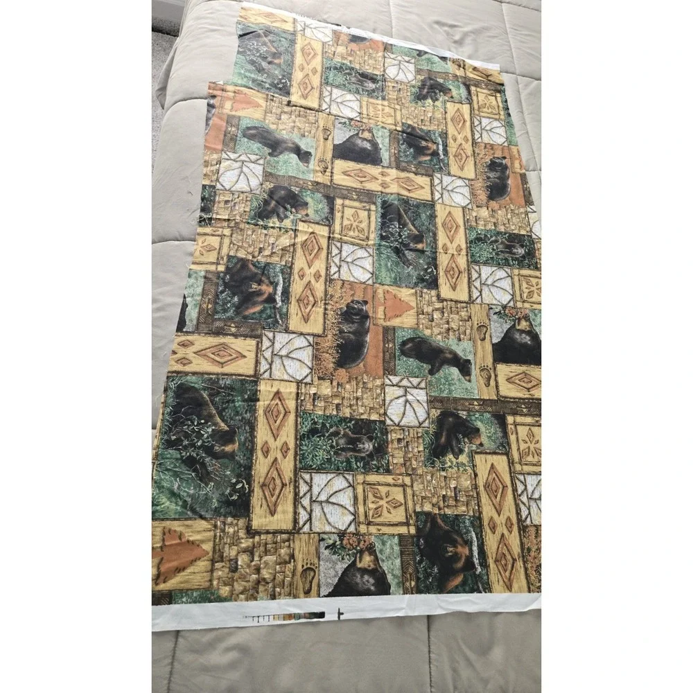 Vintage Black Bear Mountain Fabric Springs Industries Cabin Lodge Wildlife 1990s
